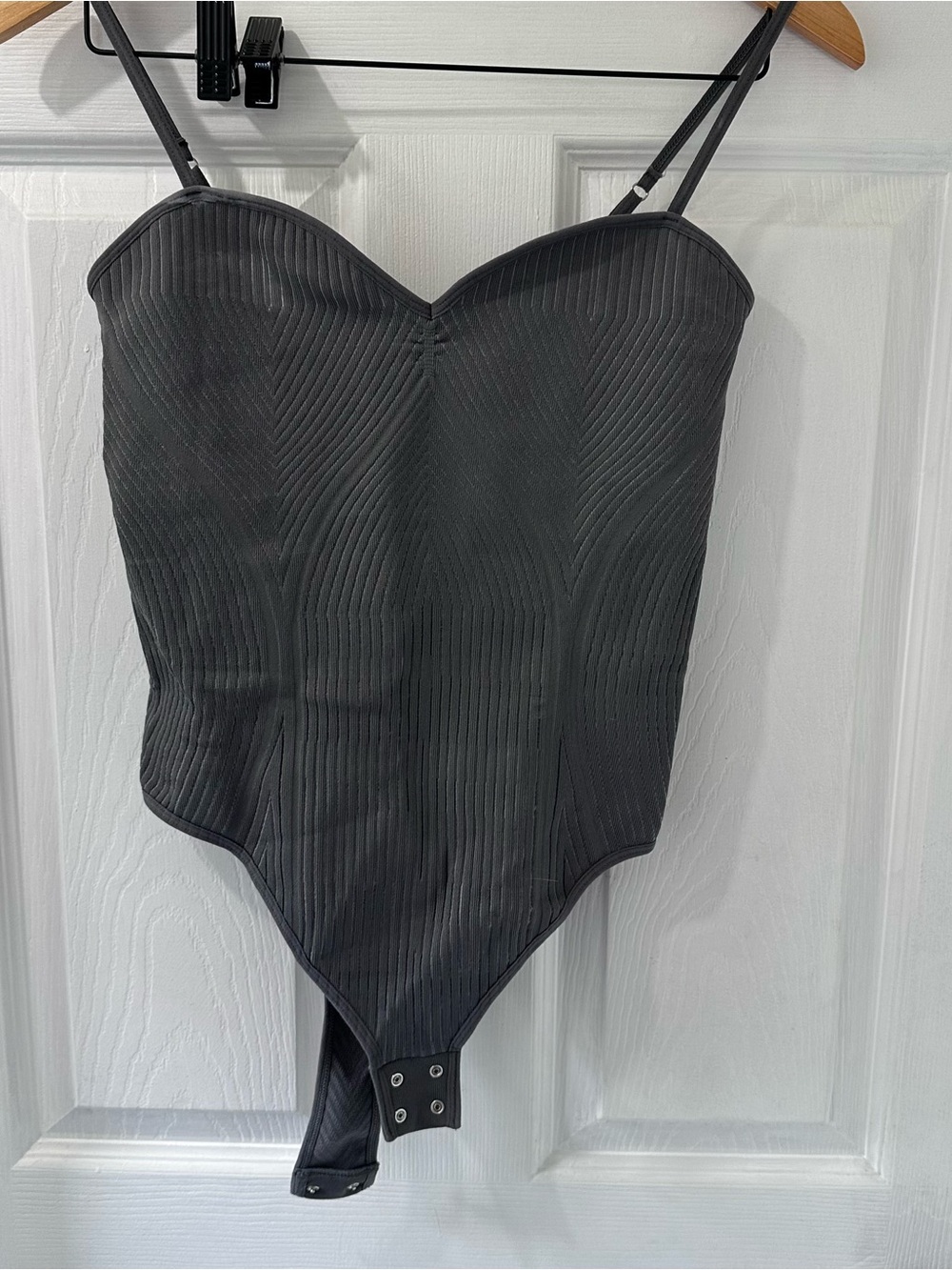 Dynamite Black Ribbed Spaghetti-Strap One-Piece Bodysuit